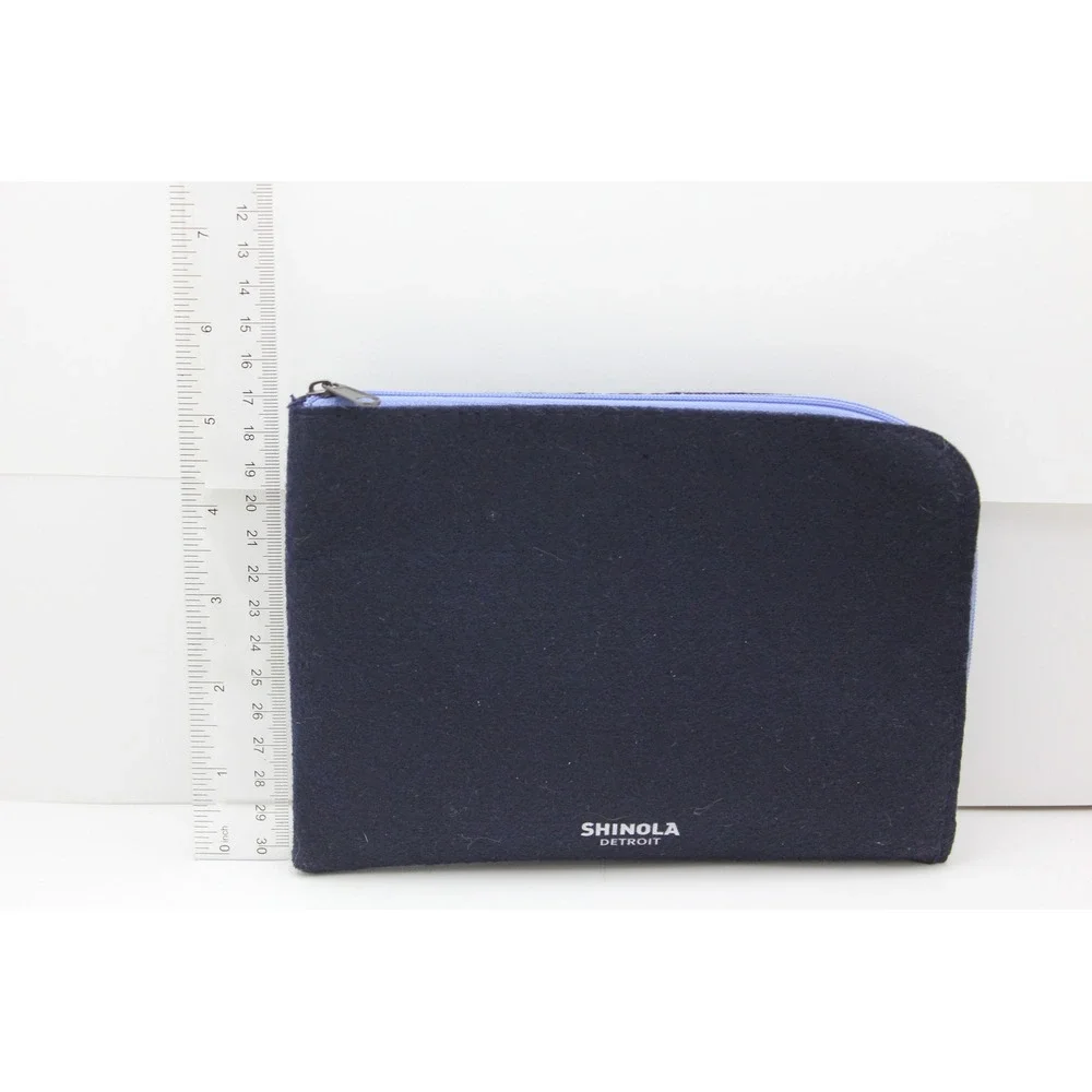 Shinola Detroit Navy Blue‎ Felt L-Zip Accessory Pouch Organizer Case 7.5x5.5